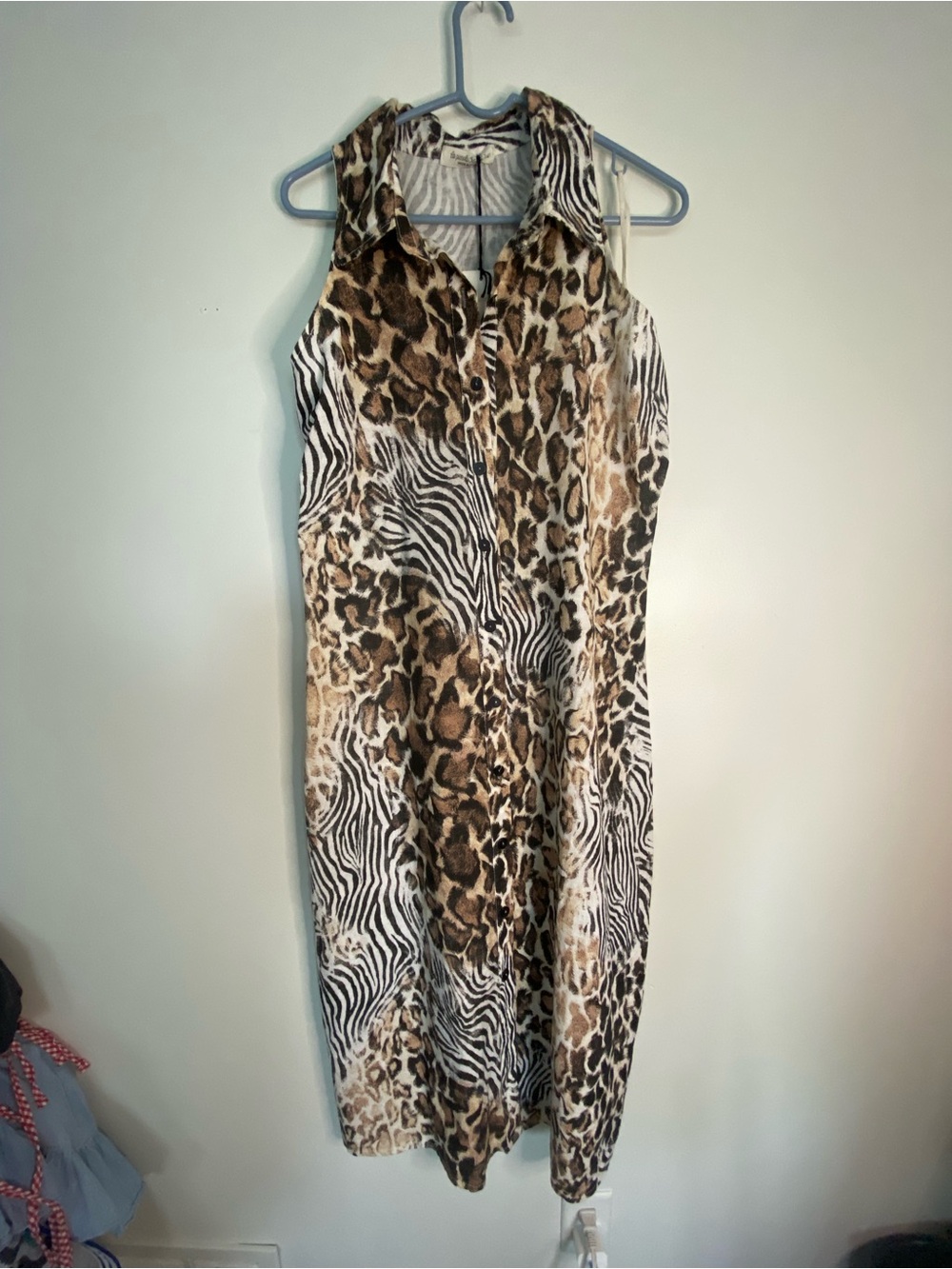 Collared Sleeveless Maxi Dress in Brown/Black Animal Print